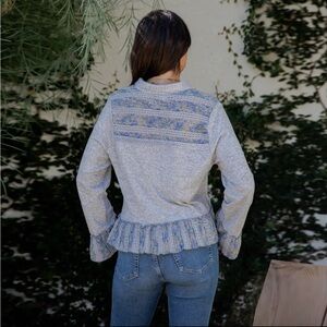 Stylish Heather Gray and Blue Knit Blouse